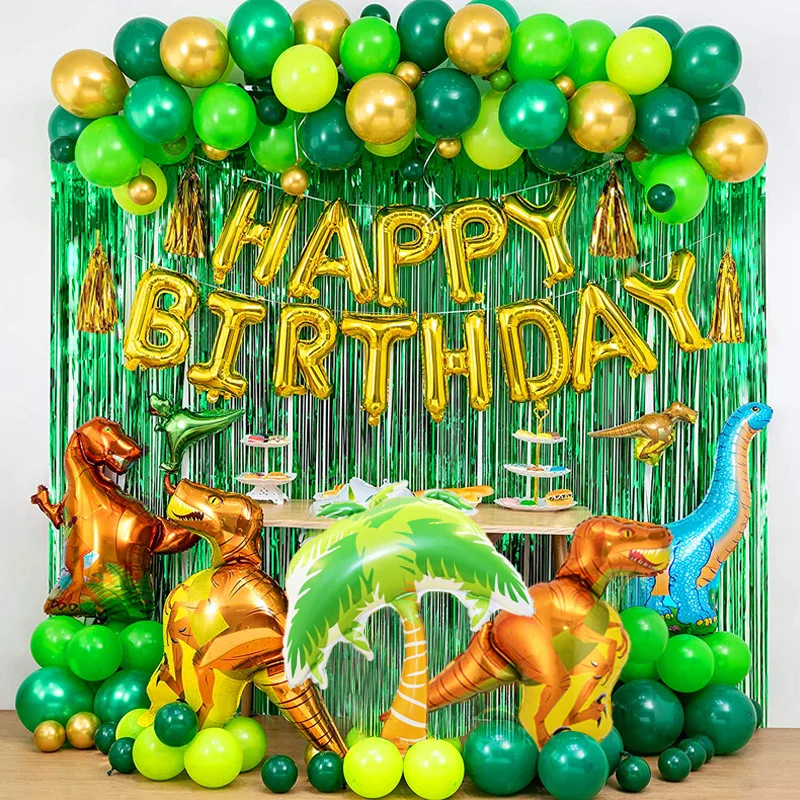 

100/113/118pcs Dinosaur Birthday Party Decoration Balloons Arch Garland Kit Happy Birthday Balloons foil Curtains dino Balloons