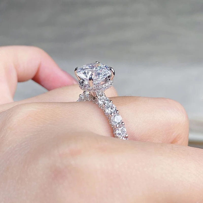 ELSIEUNEE 100% стерлинговое серебро 925 пробы 9 мм круглой огранки 3CT D цвет VVS1 кольца с