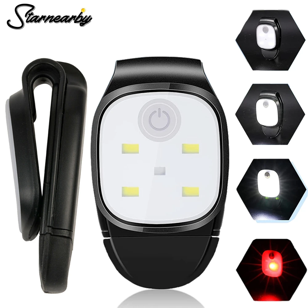 

LED Clip Flashlight 4 Lighting Modes USB Rechargeable Clip On Light Safety Warning Running Lights for Night Walking Fishing