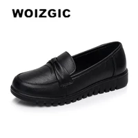 woizgic women old mother female shoes flats loafers cow genuine leather slip on black round toe pu casual solid 35 41 hd 802