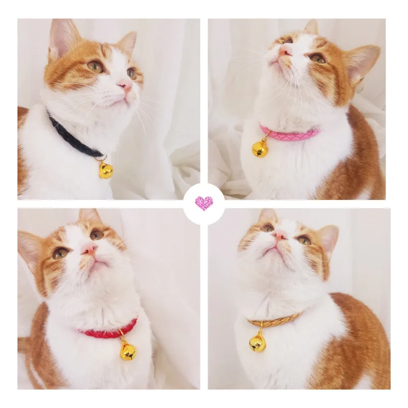 

PU Leather Braided Adjustable Pet Cat Collar with Bell Small Dog Collar for Cats Deworming Collar Necklace Pet Products