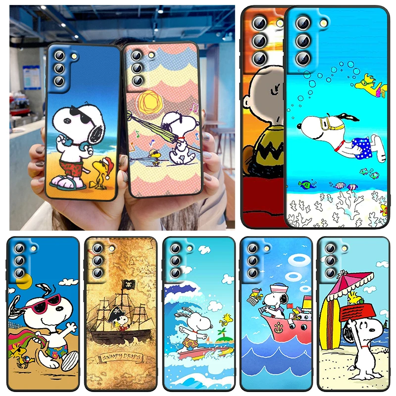 

Snoopy Beach Trip For Samsung Galaxy S22 S21 S20 FE Ultra Pro Lite S10 5G S10E S9 S8 Plus Black Soft Capa Phone Case