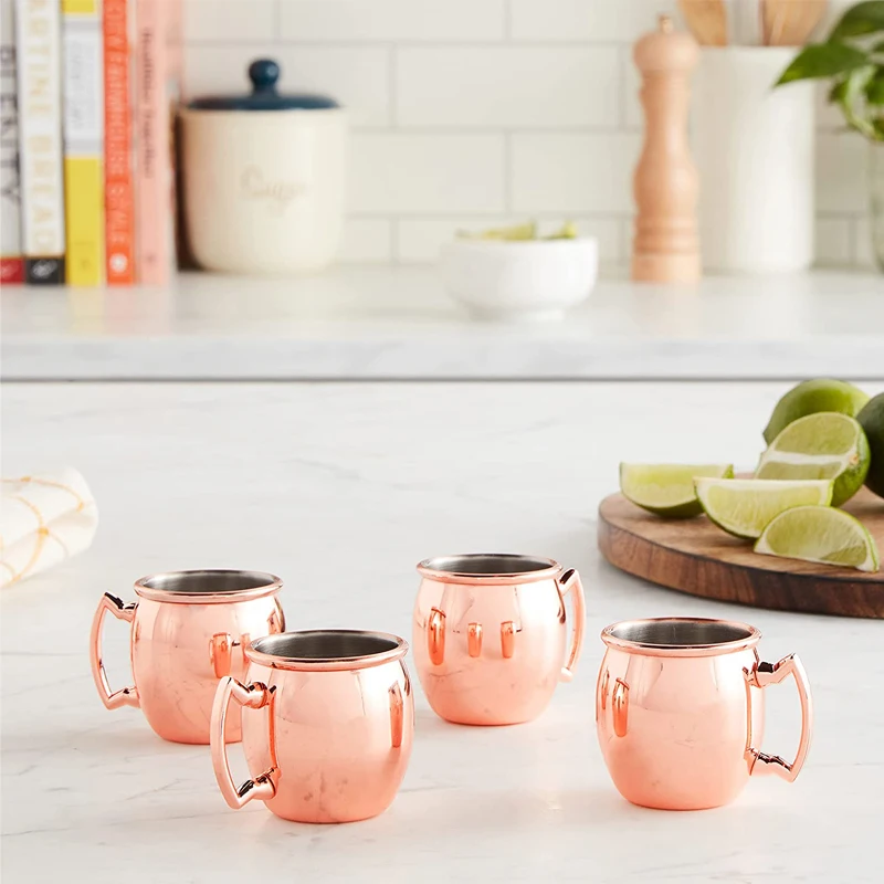 

Shot 60ml 2-Ounce Mini Moscow Mule Mug Hammered Copper Plated Ice Beer Whisky Cup Coffee Handcrafted Durable Party Kitchen Mugs