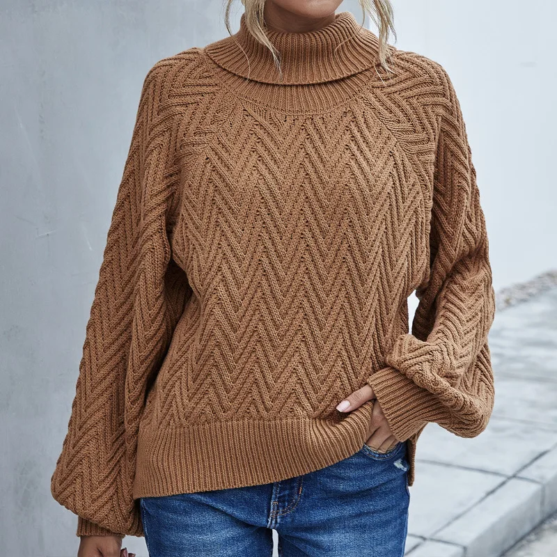 

Loose Pullover Women Turtleneck Fashion Casual Knitwear Halloween Sweater Sueter Mujer 2021 Autumn New Lantern Sleeve Sweaters