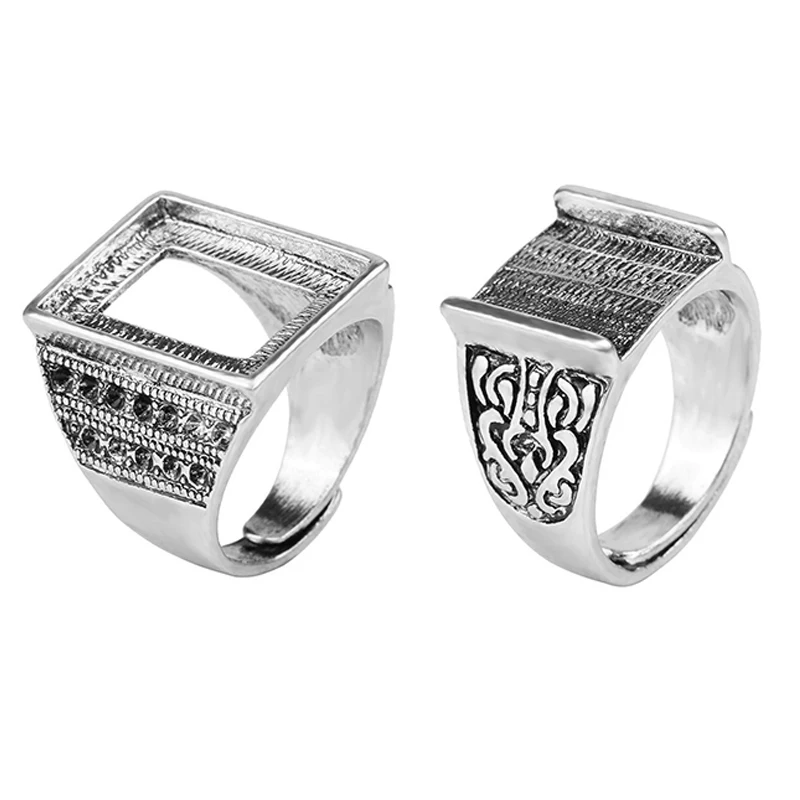 

Новинка 2019, модные античные серебряные кольца, простая прямоугольная основа, инкрустированная Янтарь из воска, регулируемое ажурное кольцо...