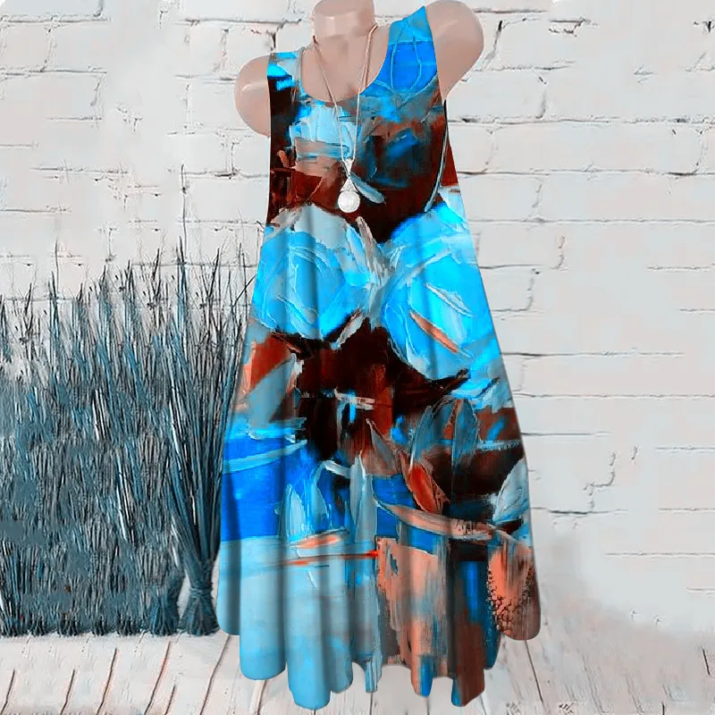 Женское мини-платье с 3D-принтом летнее Повседневное платье оверсайз без рукавов