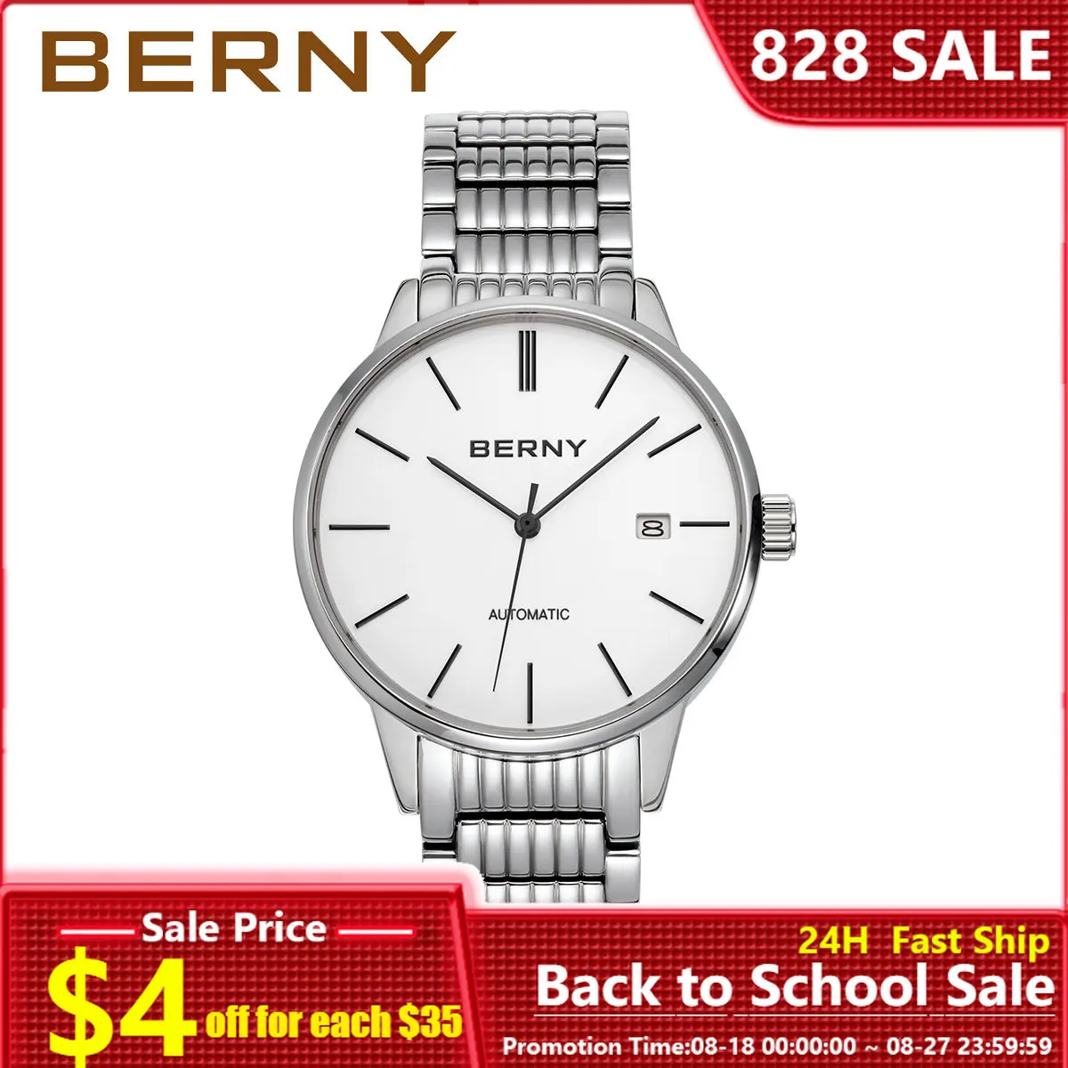 

BERNY Automatic Watch for Men Mechanical Wristwatches Luxury Brand Male Clock Sapphire Stainless Steel 38mm 5ATM Men's Watches