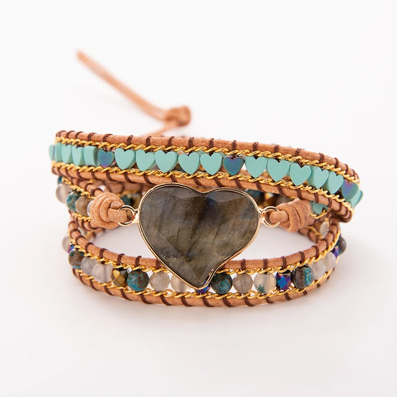 Браслет из натурального амазонита бирюзовый браслет трехслойный цветной