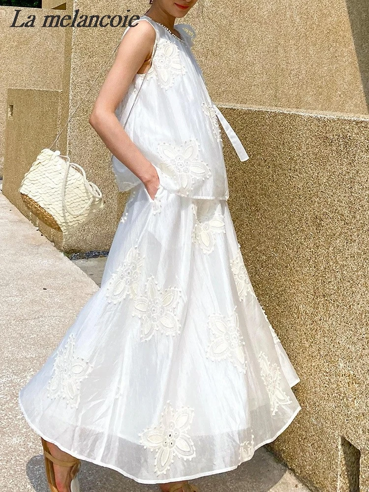 Блузка женская с цветочной вышивкой элегантный Шикарный белый топ без рукавов