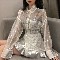 casual fresh appliques stylish sequins 2022 elegant female single breasted sweet summer all match simple shirt