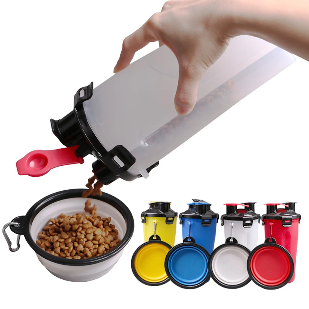 

Portable 2 in 1 Pet Folding Water Bottle Food Container With Folding Silicone Pet Bowl Outdoor Travel Dog Cat Feeder Cup Bowl