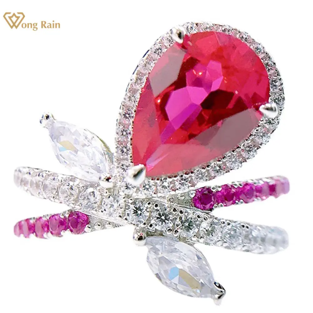 

Wong Rain Bohemian 100% 925 Sterling Silver Lab Sapphire Ruby High Carbon Diamonds Gemstone Wedding Ring Fine Jewelry Wholesale
