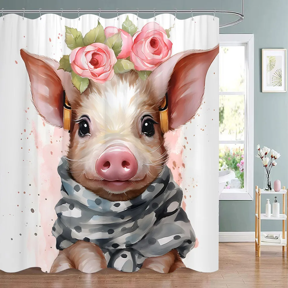 Забавная душевая занавеска в виде животного милая кошка цветке с бабочкой