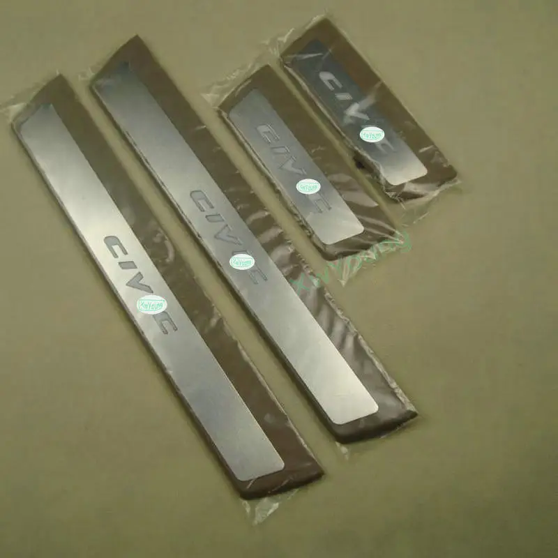4 PCS For Honda Civic 2012-2015 Stainless Steel LED Door Sill Scuff Plate Guard Sills Protector Trim