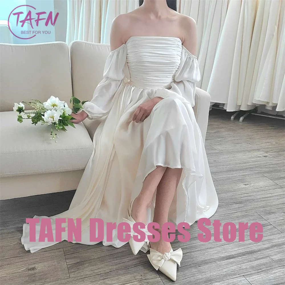 Корейские свадебные платья TAFN элегантные платья-трапеции с открытыми плечами и