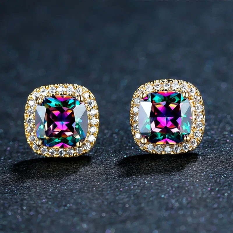

Korean Style Fashion Colour Rhinestones Simple Four Prong Earring for Women Wedding Party Jewelry Valentine Gift To Ladies