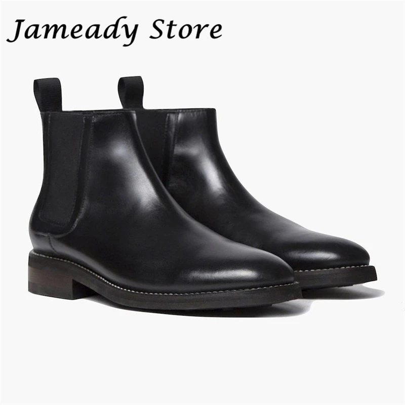 

2022 Duke Men Chelsea Boots Chunky Heel Fashion Ankle Boots Male Round Toe Slip On Short Boots Concise Solid Walking Shoes Man