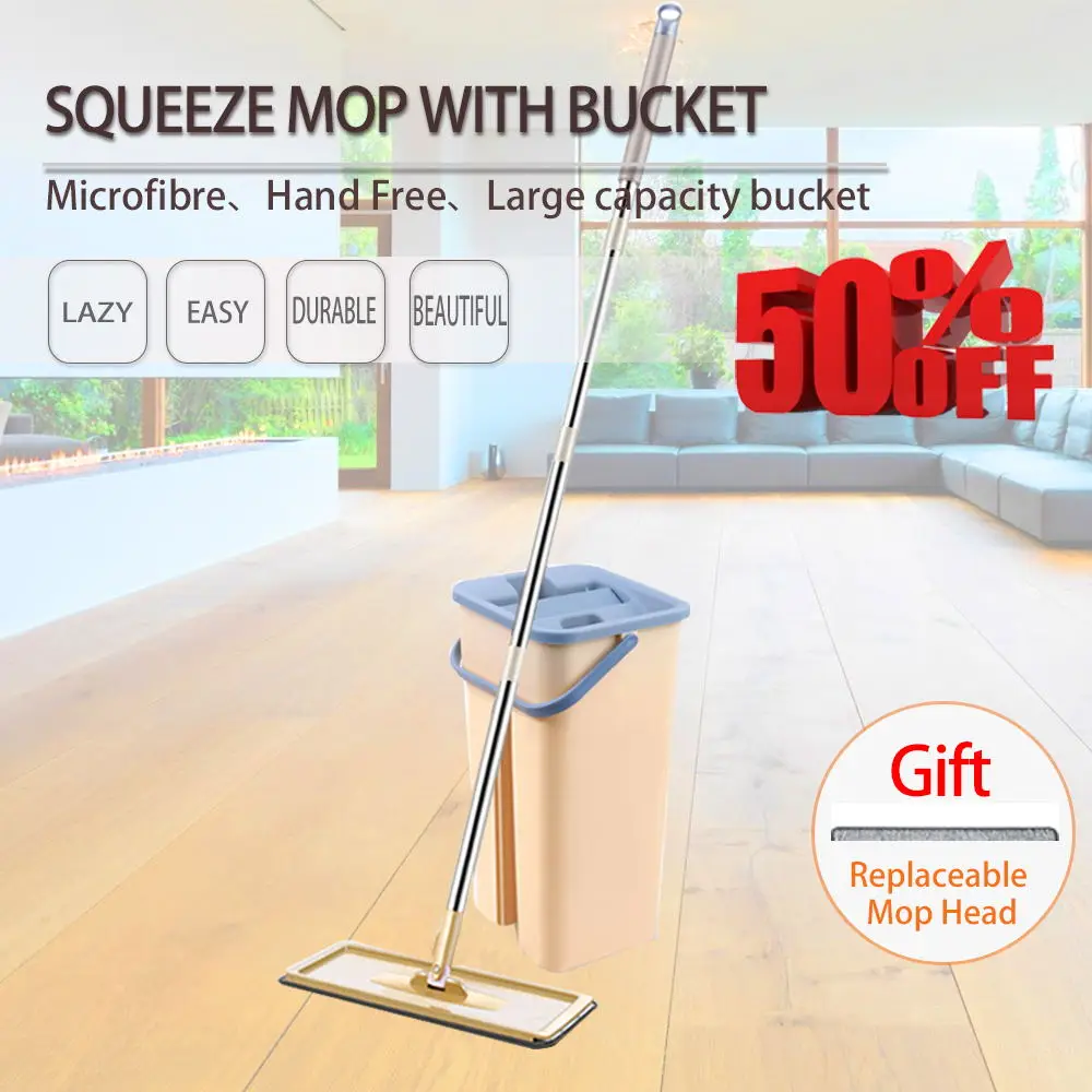 

Squeeze Mop With Spin Bucket Floor Cleaning Utensils For Home And Kitchen Magic Microfiber Heads Household Bar Towels Tool