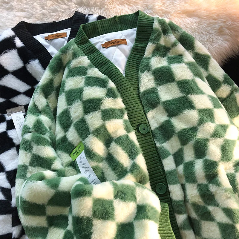 

oversized Tie-dyed lamb wool sweater women's fried street high-end sense of warmth couples cotton coat loose lamb plush jacket