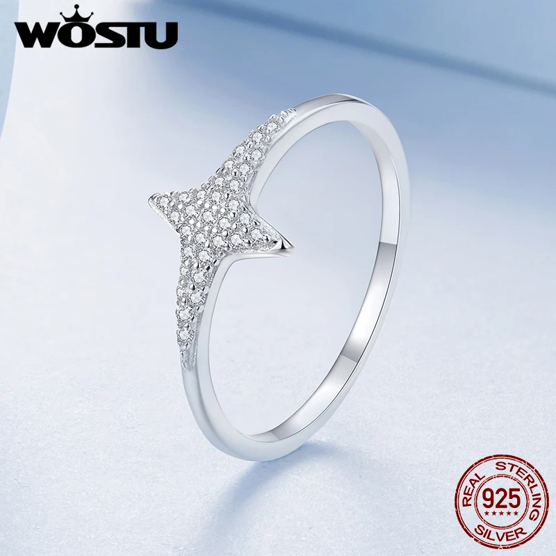 WOSTU кольцо со сверкающей звездой из стерлингового серебра 925 пробы с цирконом для