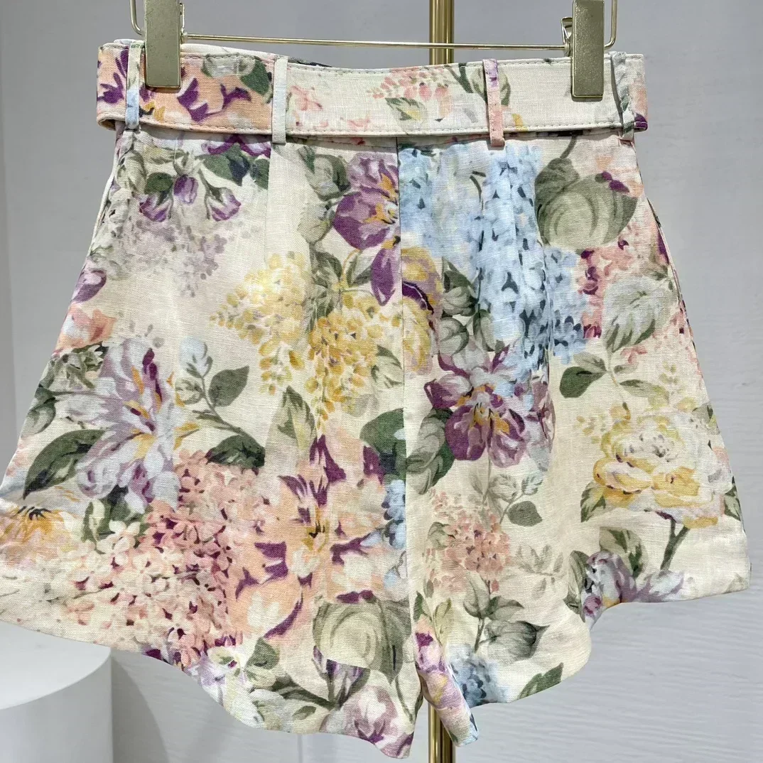 2024 Высококачественный хлопок и лен с цветочным принтом длинным рукавом