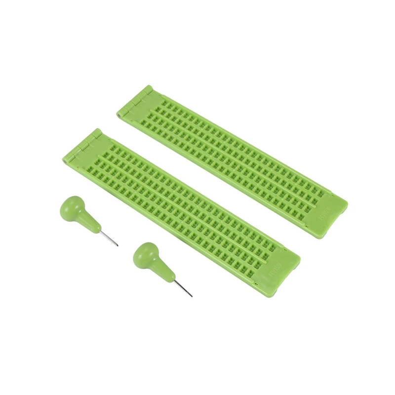 

4 Lines 28 Cells Braille Slate Braille Writing Slate Plastic Braille Slate Kit, Green (2)