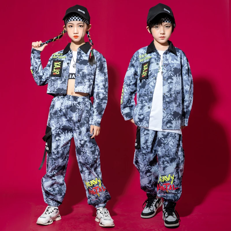 

Kids Kpop Hip Hop Dancing Clothing Camo Crop Tops Shirt Streetwear Cargo Pants For Girl Boy Jazz Dance Costumes Rave Clothes