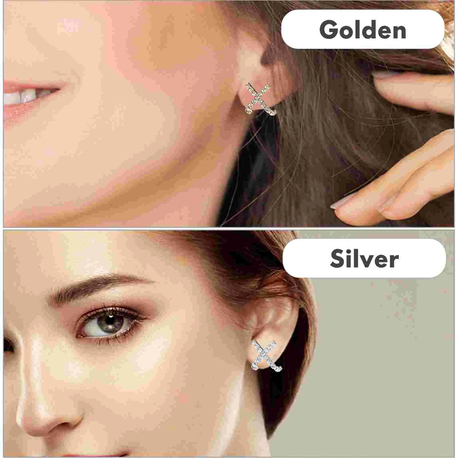 2 Pairs Cross Stud Earrings Shiny Cubic Zirconia Women Ear Studs Statement Jewelry