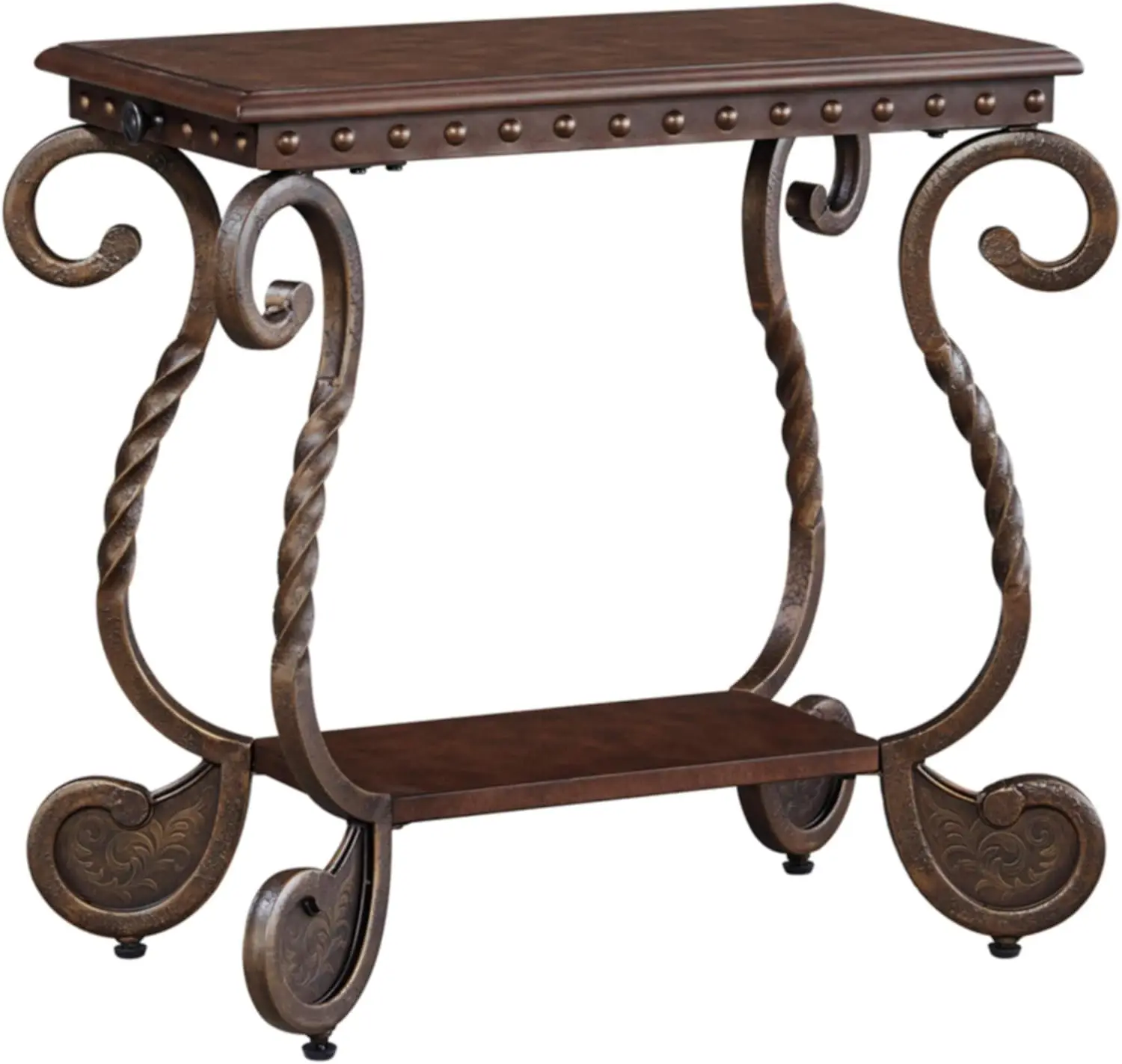 

Vintage Inspired Rectangular Open Chairside End Table, Dark Brown