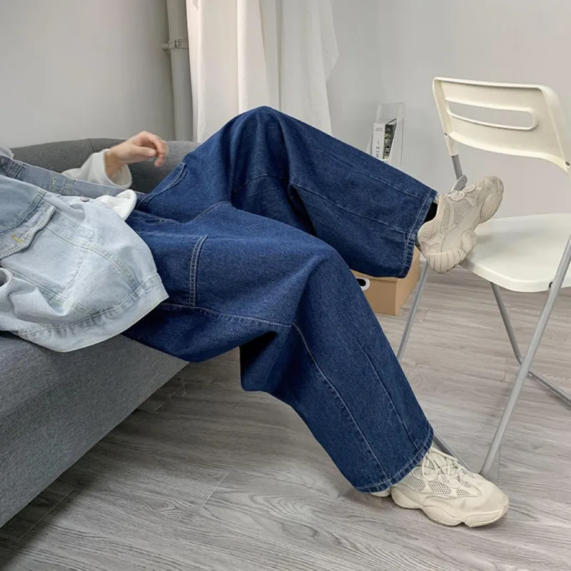 Blue Wide Leg Jeans Men Fashion Oversized Casual Jeans Men Japanese Streetwear Loose Hip Hop Straight Denim Pants Mens Trousers