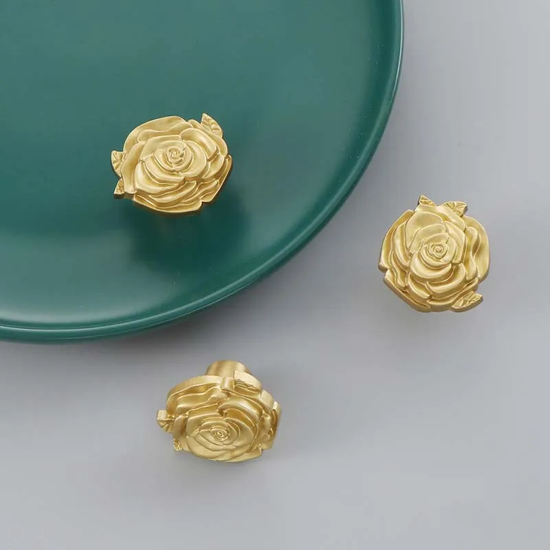 

Light Luxury Nordic Brass Wardrobe Handle Pure Copper Rose Single Hole Drawer Pastoral European Antique All Copper Small Handle