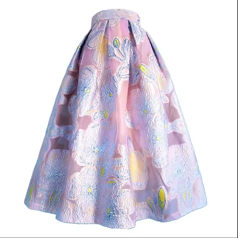 Женская модельная юбка с цветочной вышивкой, базовая трапециевидная юбка для отпуска с высокой талией, весна-лето TB450