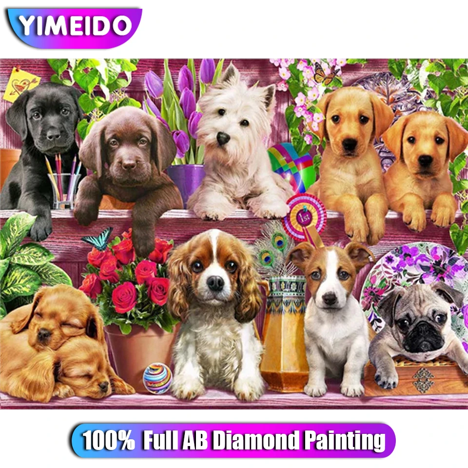 

YIMEIDO Zipper Bag Animal 100% Full AB Diamonds Painting Kit Dog Diamond Embroidery Handmade Rose Flower Mosaic Home Decor Gift