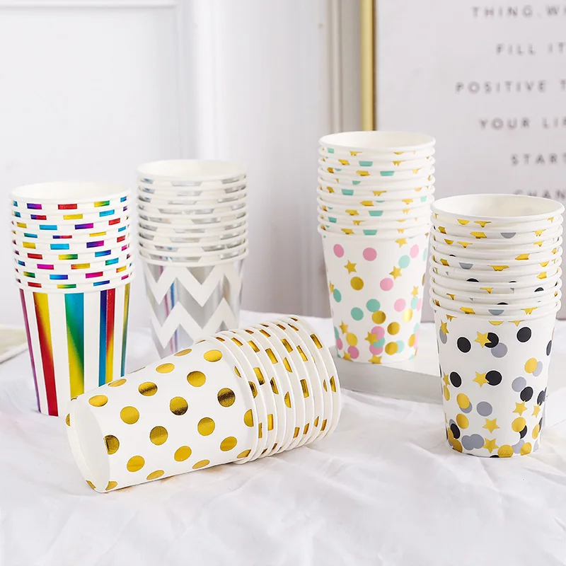 

400 X 9oz Disposable Gold&Silver Paper Cups with Gold Foil Dots for Picnic Home Party Birthday Wedding Anniversary Christmas