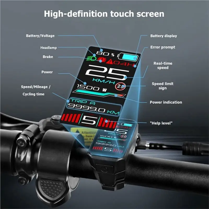 Фото Дисплей для электровелосипеда A07T-Electric Bike Computer Display VD18MT для двигателя Bafang с протоколом UART, 5-контактный дисплей для электровелосипеда. №2