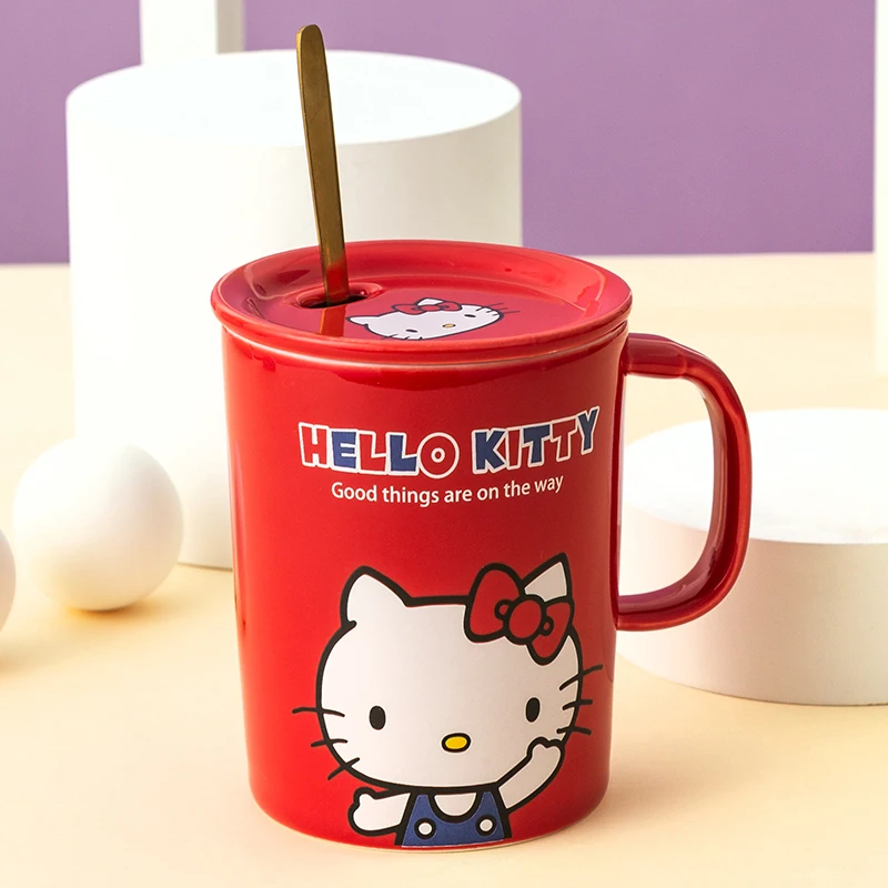 

Мультяшная кружка Hello Kitty, мультяшная Милая чашка с крышкой, ложкой, стакан для кофе для дома и офиса, 350 мл