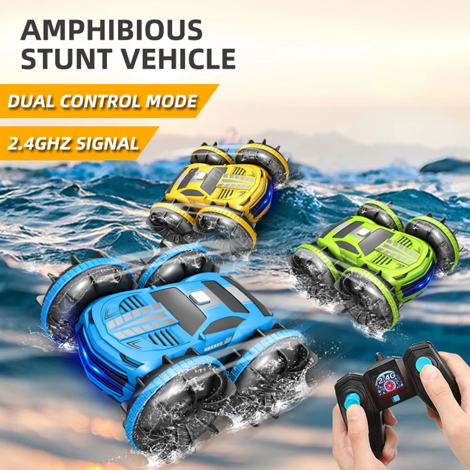 

Car Toys Double Sided 360 Degree Rotating Amphibious Remote Control Vehicles 2.4 GHz 4WD Waterproof Water Beach Pool Toys Of Kid