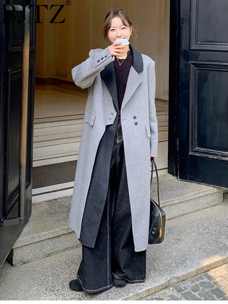 BJTZ нерегулярные лоскутные шерстяные пальто женские цветные офисная женская