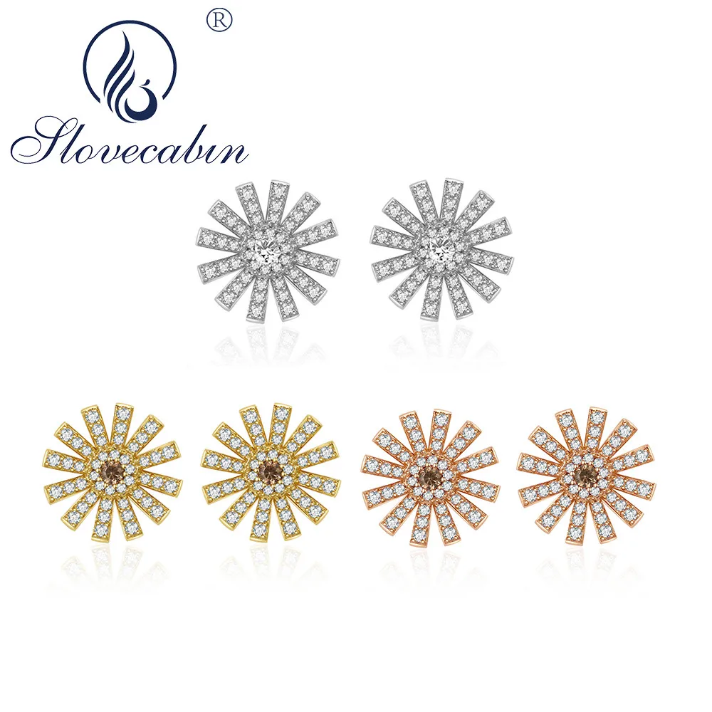 

Slovecabin Authentic 925 Sterling Silver Flowers Clear CZ Stud Earrings For Women Wedding Earrings Fine Jewelry Making Best Gift