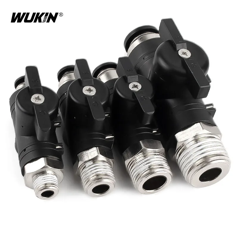 

BC Black Hand Valve Pneumatic Push In Quick Joint Connector 1/8 1/4 3/8 1/2 Thread Turn Switch Manual Ball Current Limiting