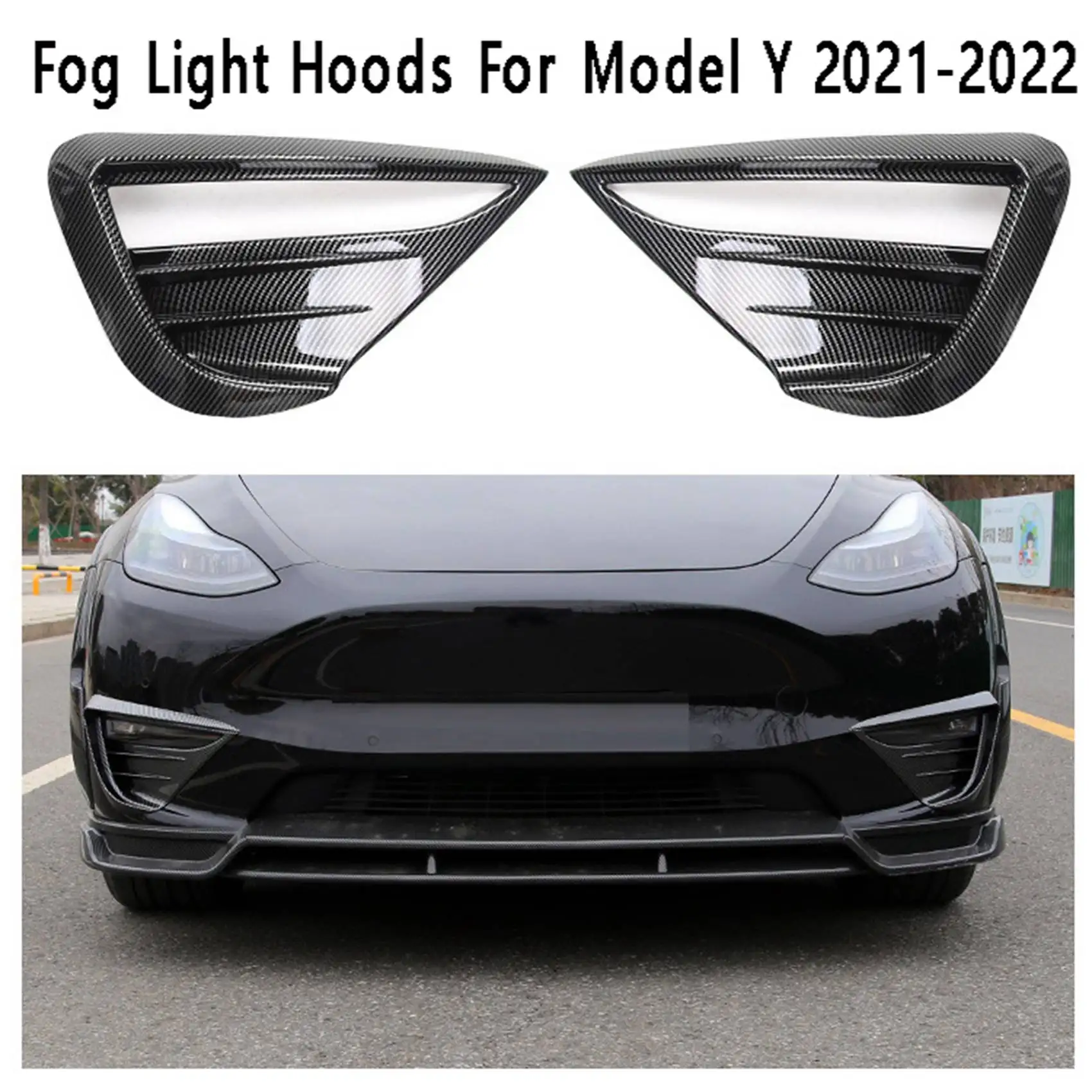 

Car Fog Light Hoods Eyebrow Eye Wind Knife Cover Fog Lamp Cover Spoiler for Tesla Model Y 2021-2022 Bright Carbon Fiber