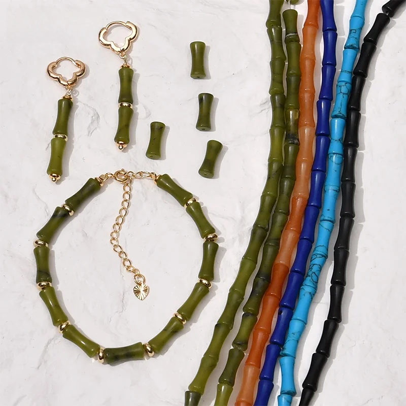 Китайский Sle натуральный камень бамбуковая секция трубка из бисера DIY ожерелье
