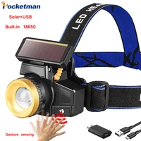 powerful usbsolar rechargeable led headlamp ipx4 water resistant head light outdoor headlight for camping emergency