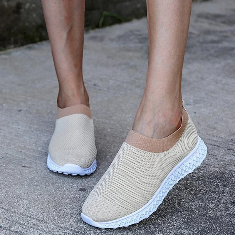 

Rimocy 2021 Women's Knitting Sock Sneakers White Black Slip on Flat Casual Shoes Women Light Breathable Mesh Platform Sneakers