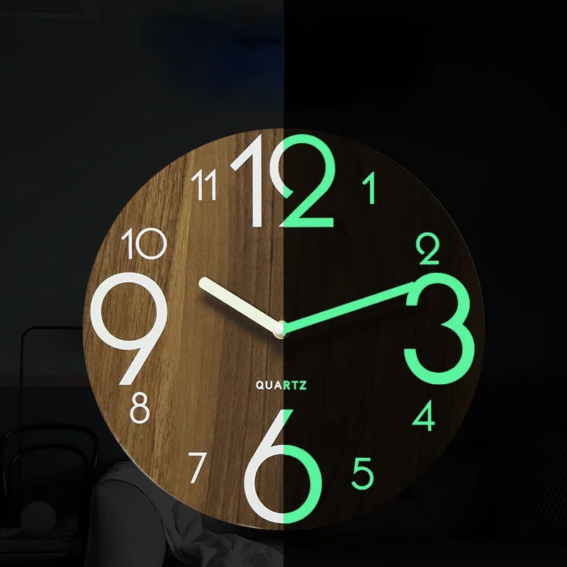 

Деревянные светящиеся бесшумные настенные часы, украшение для гостиной, кухни, настенные часы с цифрами, художественное украшение для дома,...