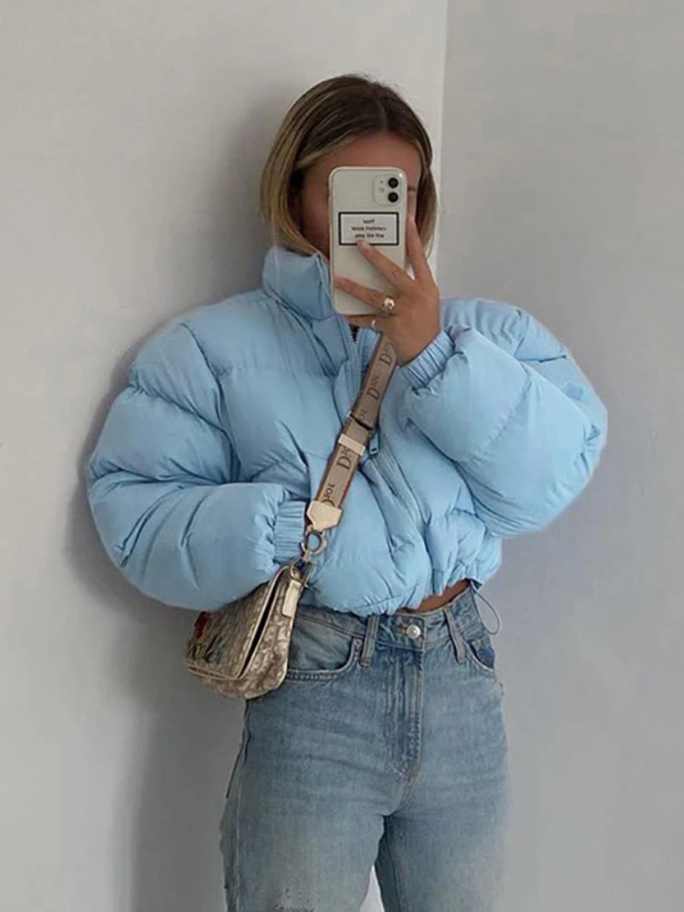 

Sunny Women Short Puffer Jacket Cotton-Padded Thick Drawstring Parkas Zipper Winter Bubble Coat Warm Casual Hot Street Outfits