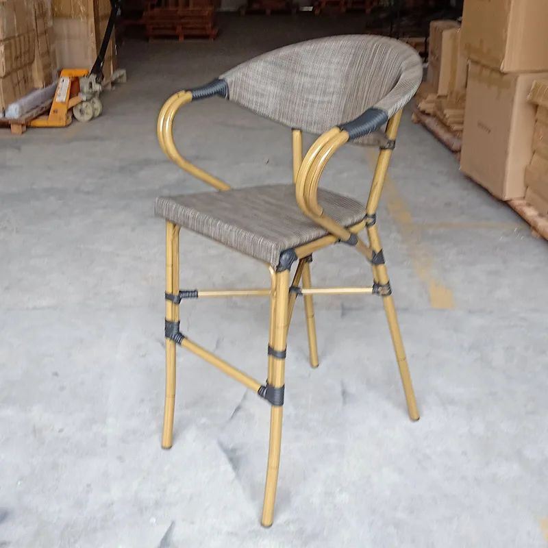 Outdoor Rattan Bar Chair Outdoor Restaurant Milk Tea Coffee Shop Armrest Net Chair