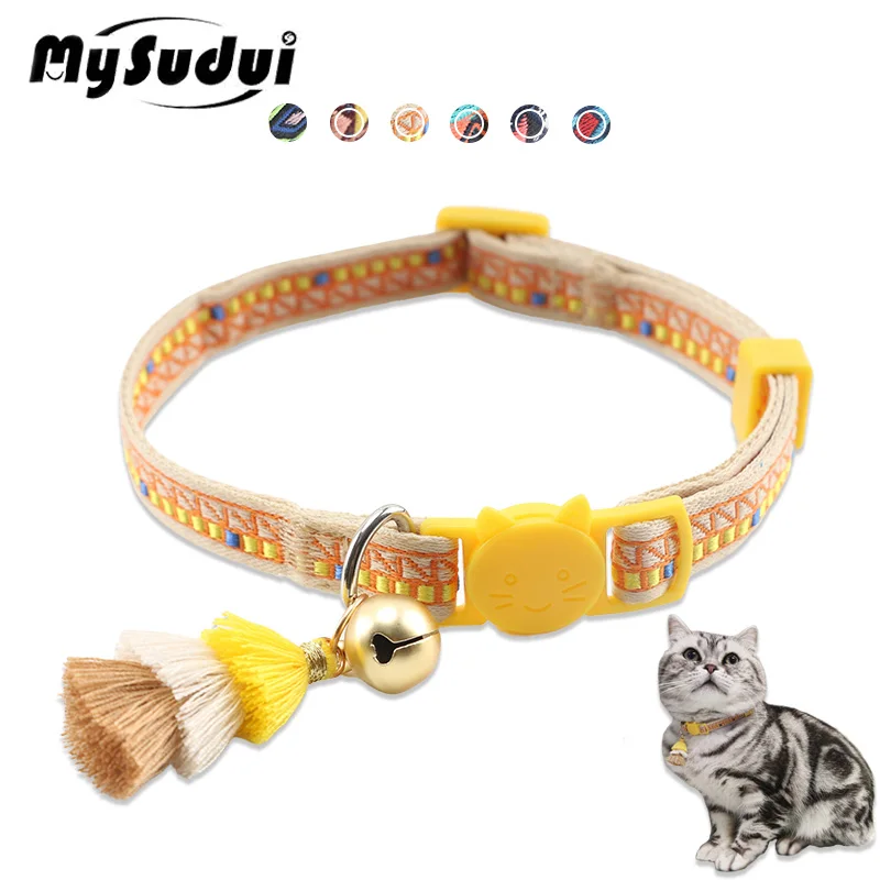 

Ошейник для кошек MySudui для безопасности, быстросъемный с колокольчиком, мягкие регулируемые воротники для котят, ожерелье