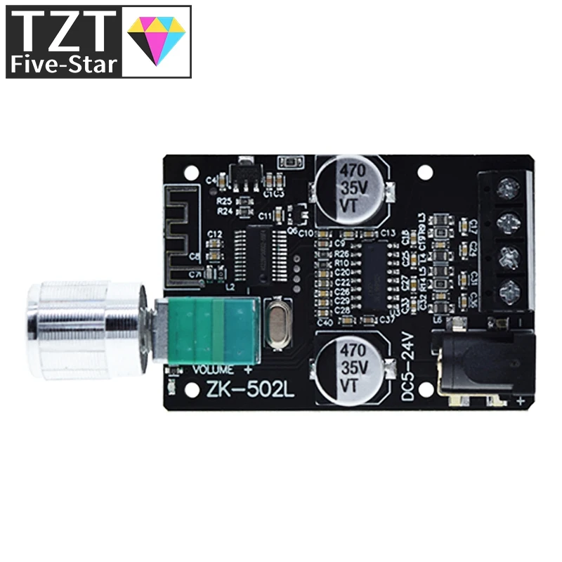 Фото 1/3 шт. ZK-502L MINI Bluetooth 5.0 DC 5-24V Беспроводной цифровой аудиоусилитель мощности, стерео плата 50Wx2, Bluetooth-усилитель №5