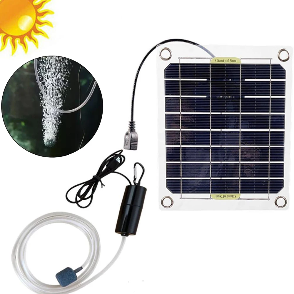

20W Aquarium Air Pump Solar Panel Outdoor Fish Tank Oxygen Pump Oxygenator USB Charging Rockery Water Pumping Solar Power